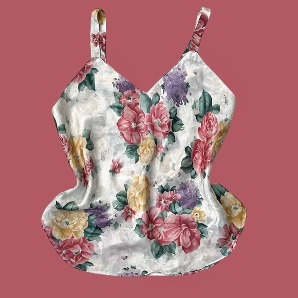 Vintage Cami Floral Print Satin Sleeveless Top Blouse S Small M Medium - Picture 1 of 4